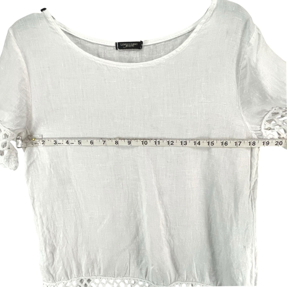 Lungo L'Arno Top Womens S White Linen Blouse Lace Crochet Cottage Beach Italy - Picture 5 of 12